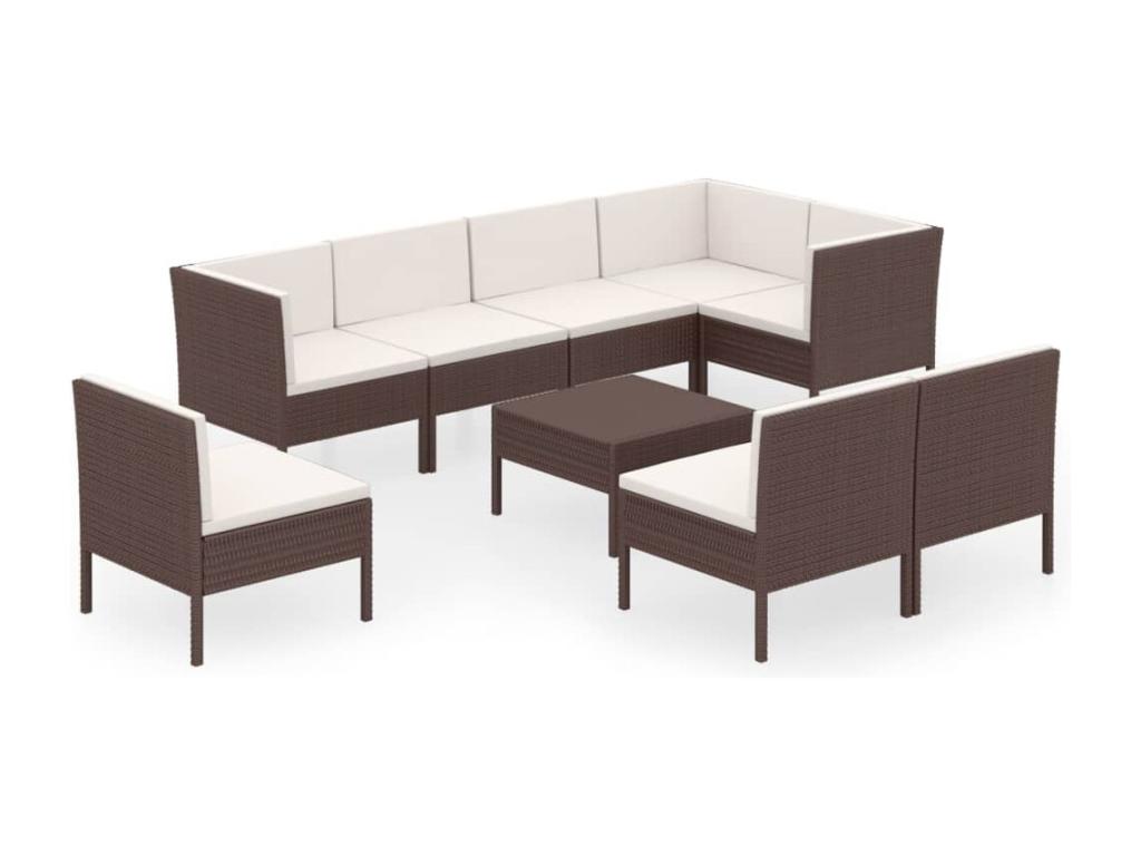 Salon de jardin 9 pcs avec coussins Résine tressée Marron 46 ESXX35557