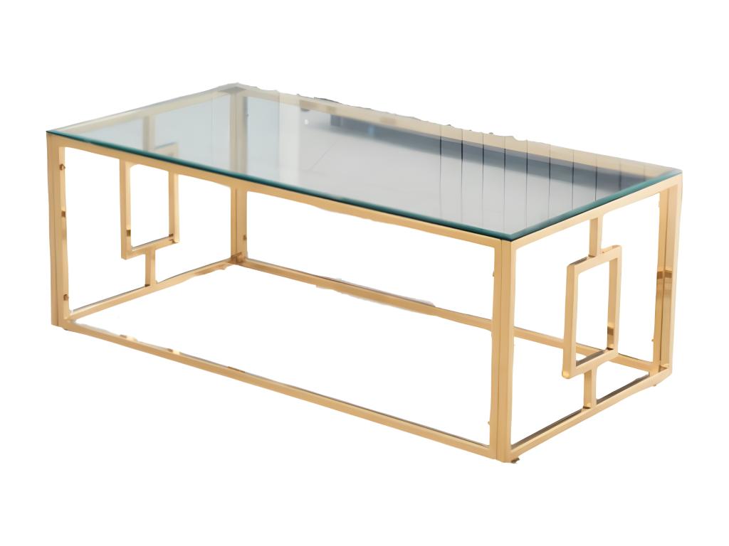 Table basse plateau en verre transparent pieds gold 120 cm - Dekonao YHUO07306