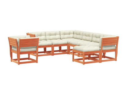 Salon de jardin 8 pcs avec coussins marron bois pin massif DLLL63558