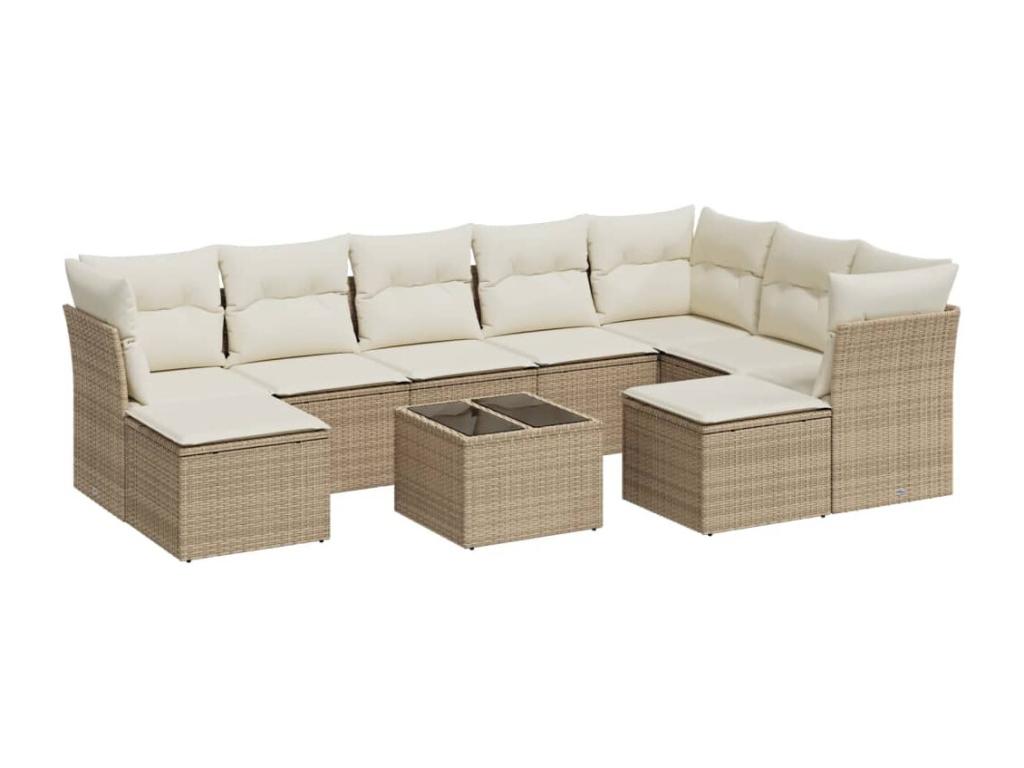 Salon de jardin avec coussins 10 pcs beige résine tressée RLYW38786