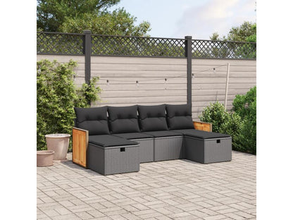 Salon de jardin 6 pcs avec coussins noir résine tressée ONMC16361