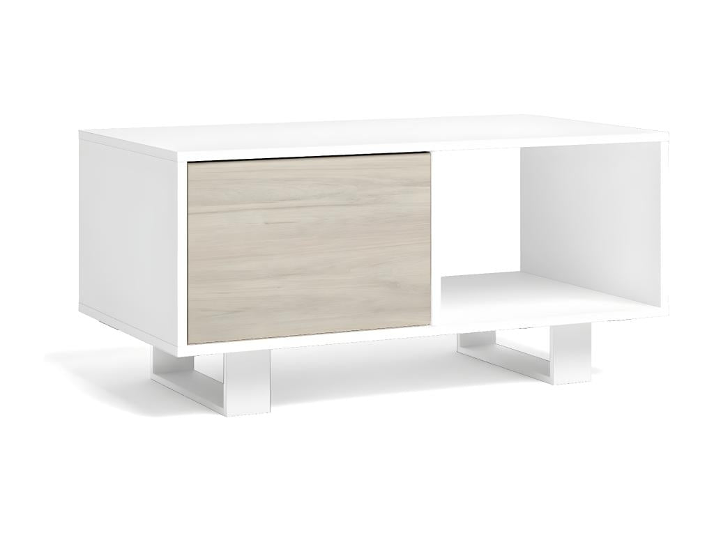 Table basse avec portes Modèle Dekonao structure Blanche portes Chêne. TWME63295