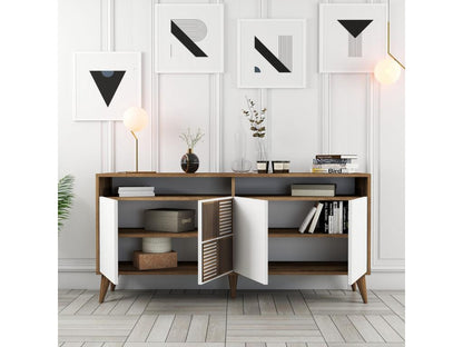 Buffet bas 4 portes et 2 tiroirs Dekonao L160cm Bois et Blanc BKDN96329