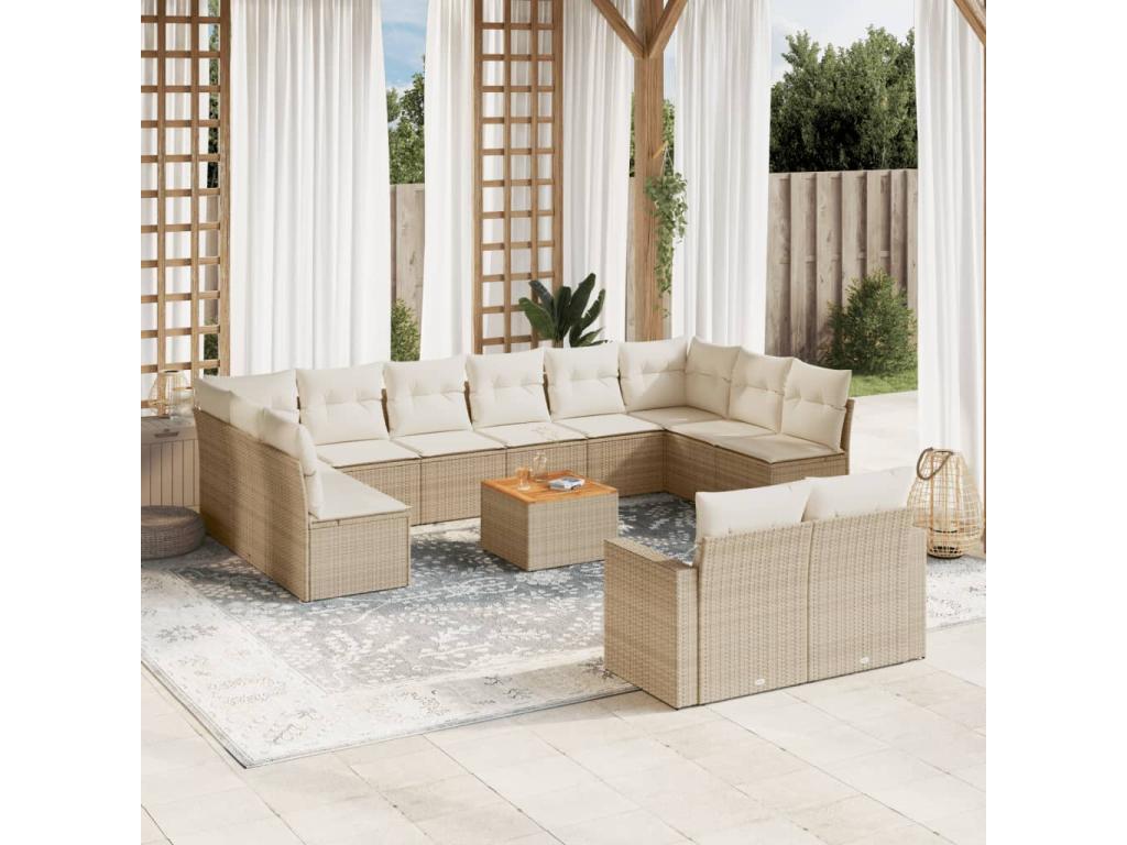 Salon de jardin avec coussins 13 pcs beige résine tressée YZMY57785