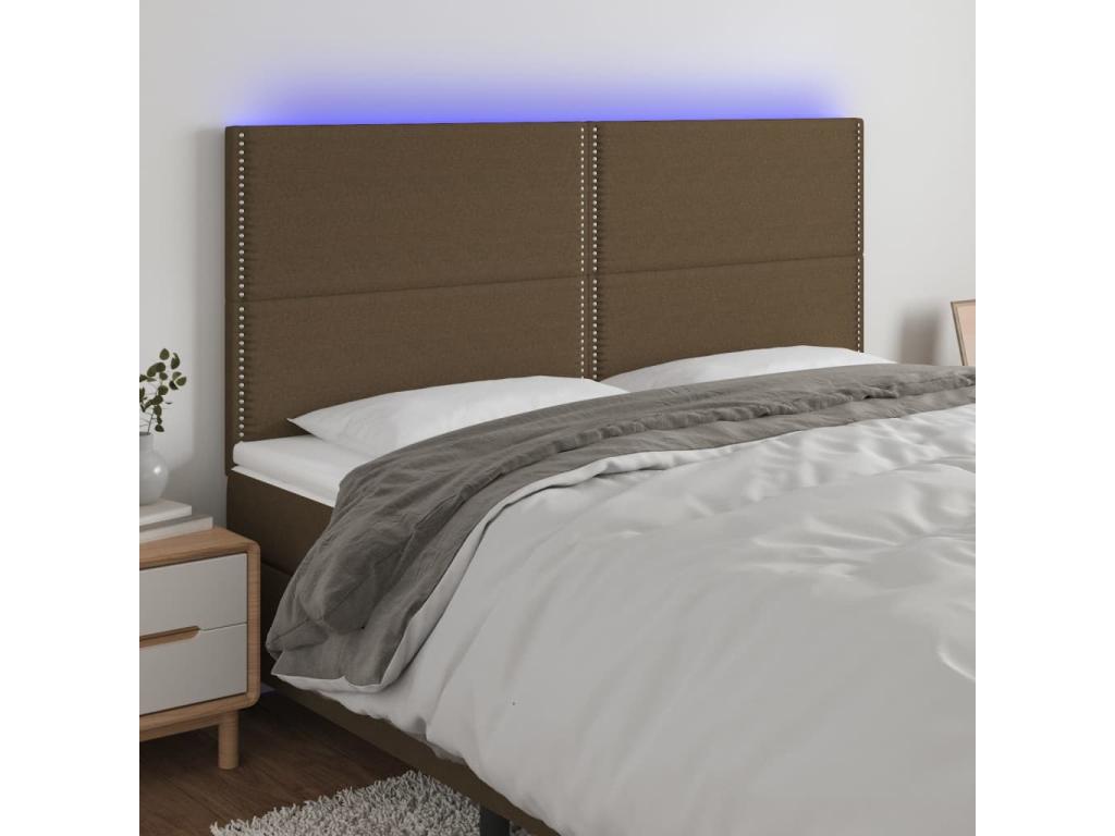 Tête de lit à LED Marron foncé 200x5x118/128 cm Tissu IZMA28516