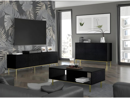 Meuble TV meuble Hi-fi sur pied Noir mat 200x42x58cm RAVI C DIAMANT Pied Cadré or MNNZ15987