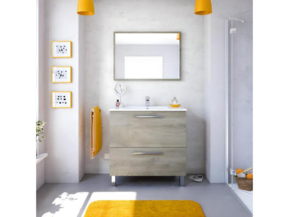 Meuble vasque 2 tiroirs 80 cm vasque miroir Chêne - Dekonao IJLP12295