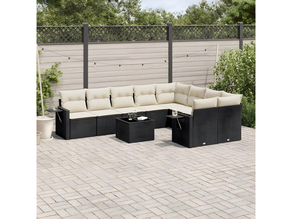 Salon de jardin 10 pcs avec coussins noir résine tressée BVYM02228