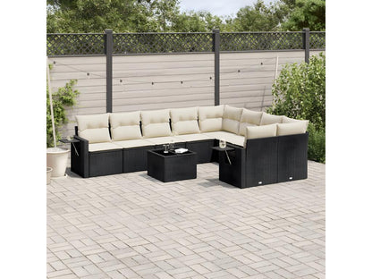 Salon de jardin 10 pcs avec coussins noir résine tressée BVYM02228