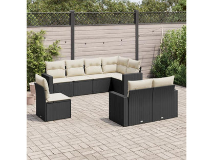 Salon de jardin 8 pcs avec coussins noir résine tressée VJNQ02590
