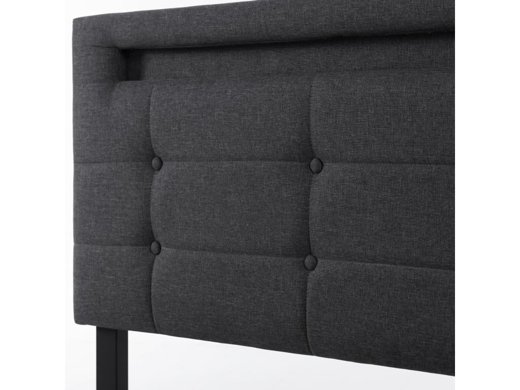 Lit coffre 140x200cm en lin avec LED 2 tiroirs sommier à Dekonao - Gris ILJS73749