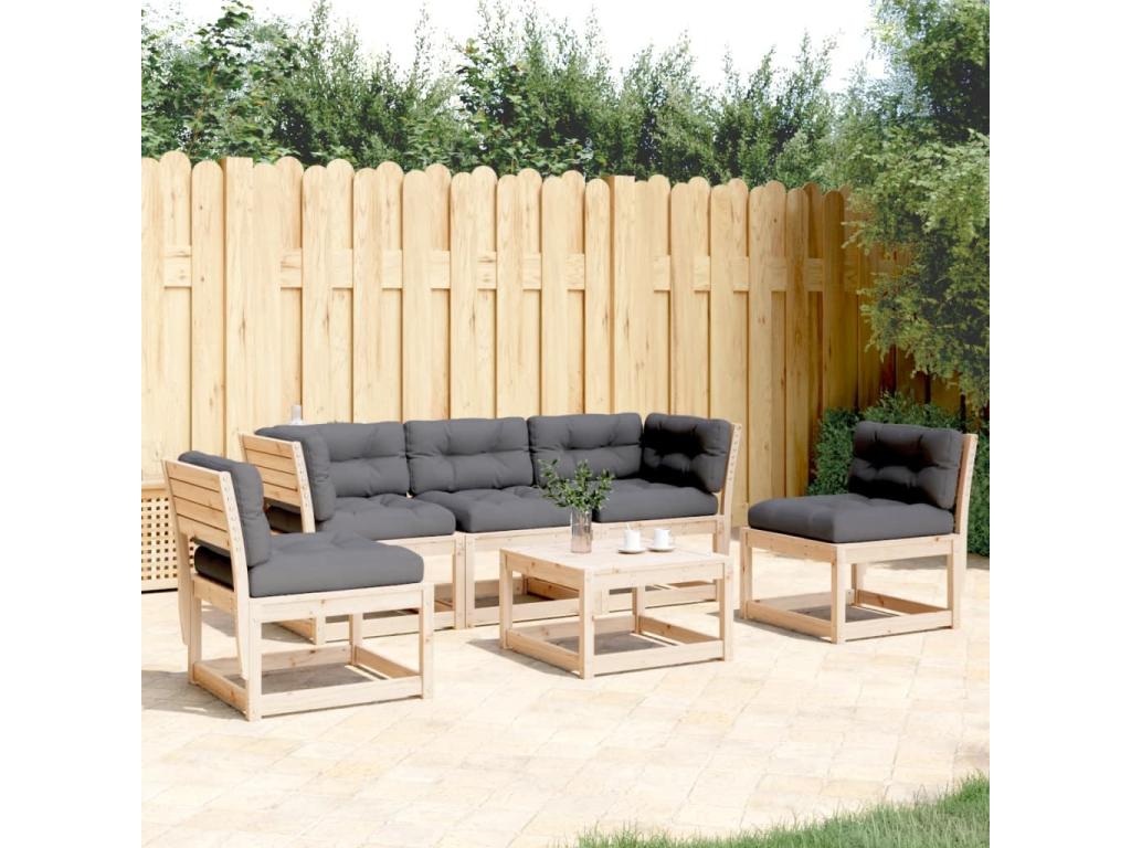 Salon de jardin 5 pcs avec coussins bois de pin massif QEWT45448