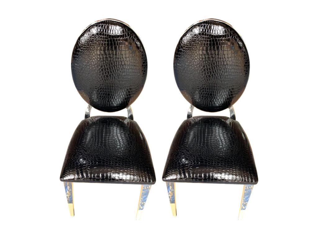 Lot de 4 chaises Dekonao en simili cuir croco noir QSQW00194