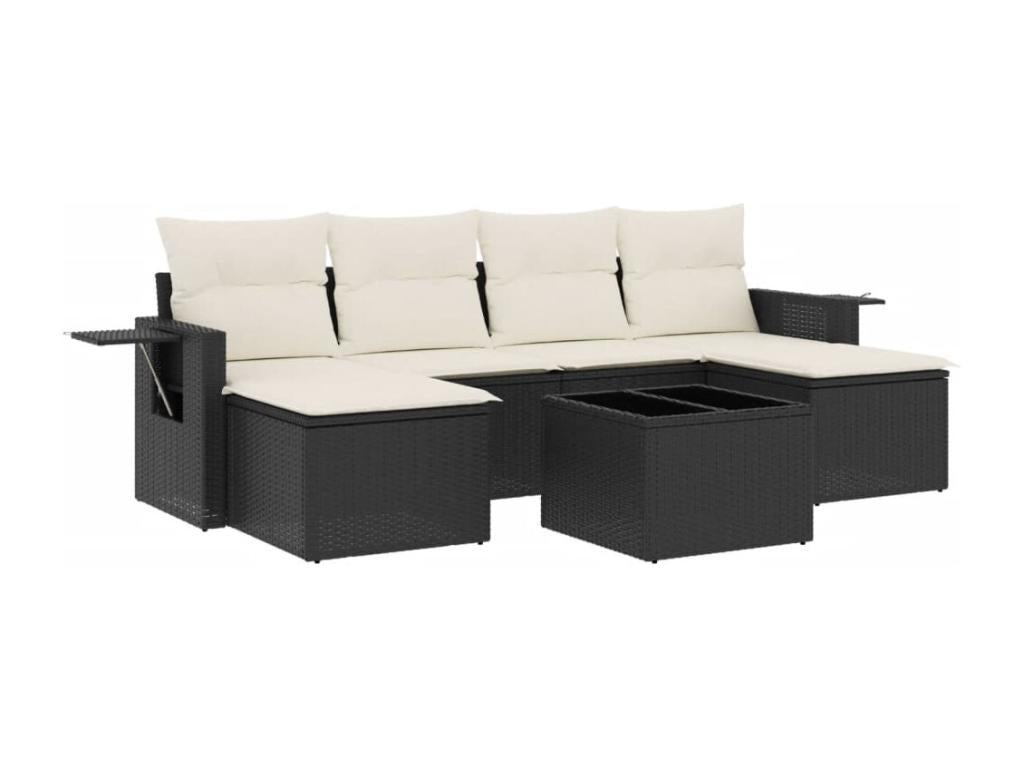 Salon de jardin 7 pièces avec coussins noir résine tressée VJJN64980