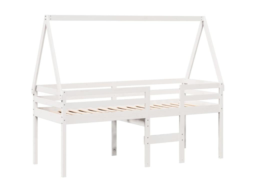 Lit haut sans matelas blanc 75x190 cm bois de pin massif BZHA42264