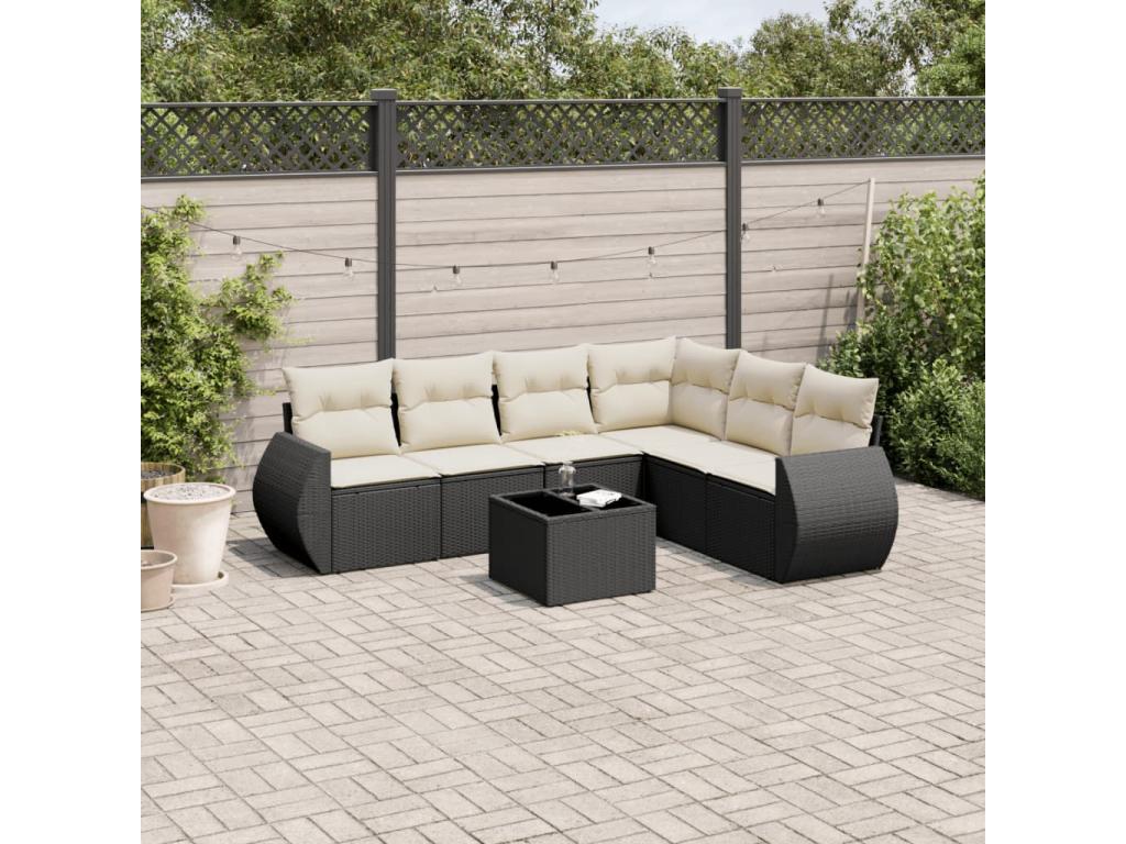 Salon de jardin 7 pcs avec coussins noir résine tressée BFNT80918