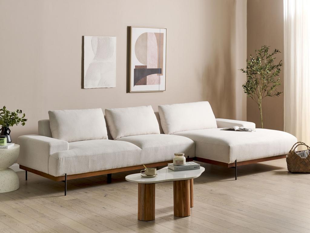 Canapé d'Angle droite Style Minimaliste 3 Places en Tissu Beige et Pieds Métal Nobellea YMUP10380
