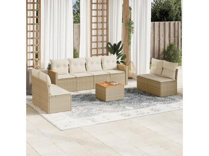 Salon de jardin avec coussins 9 pièces beige résine tressée CEHA06649