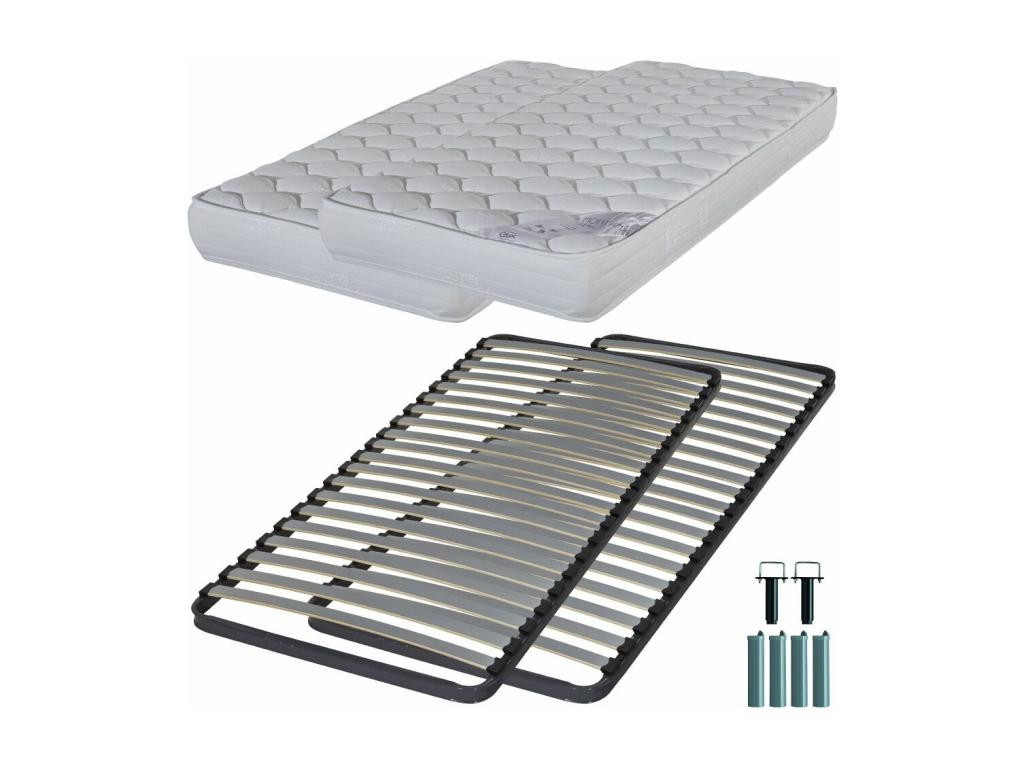 Matelas mousse Sommier C220 2x80x200 Dekonao - Hauteur 18 cm - Soutien équilibré PQNT94783