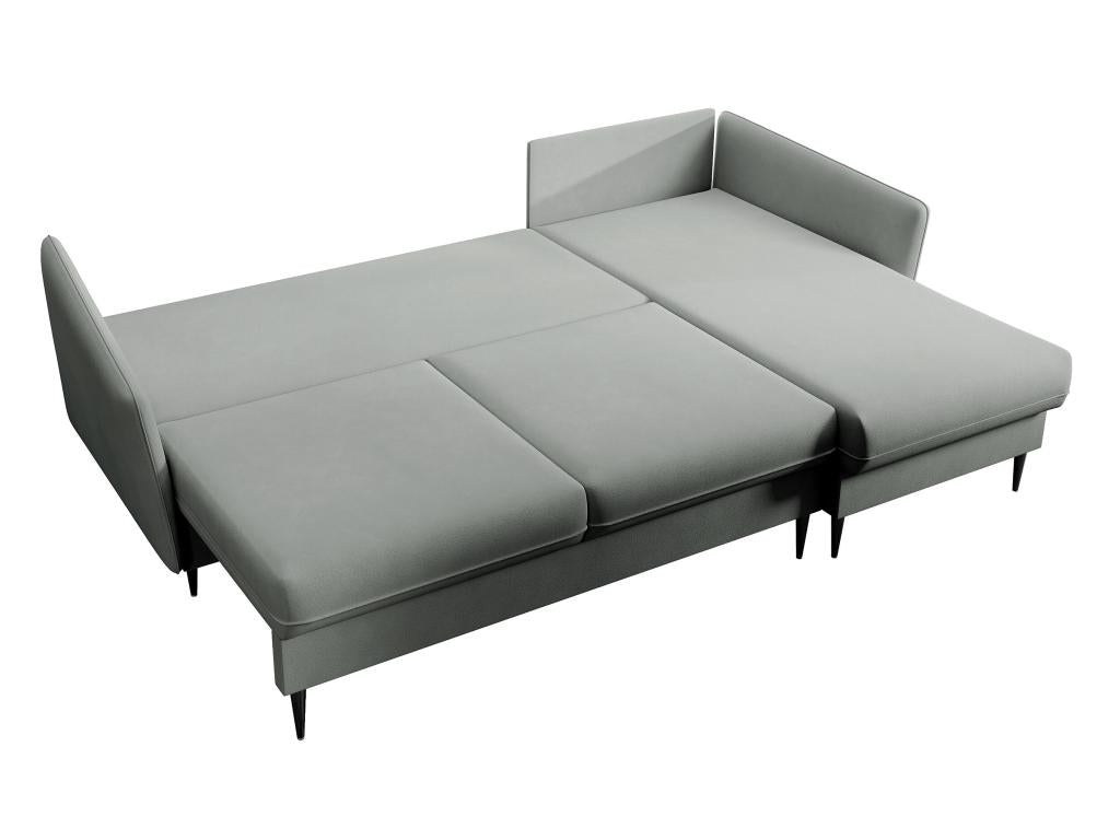 Canapé d'angle - 223 cm - avec fonction couchage - velours hydrophobe - gris - pieds noirs - Dekonao QEQV29433