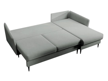 Canapé d'angle - 223 cm - avec fonction couchage - velours hydrophobe - gris - pieds noirs - Dekonao QEQV29433