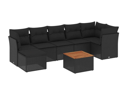 Salon de jardin 8 pcs avec coussins noir résine tressée YKSP11058