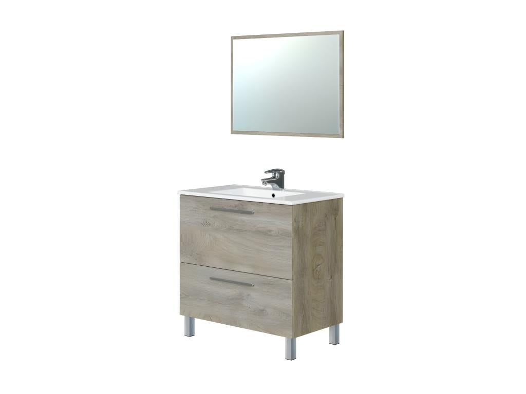 Meuble vasque 2 tiroirs 80 cm vasque miroir Chêne - Dekonao IJLP12295