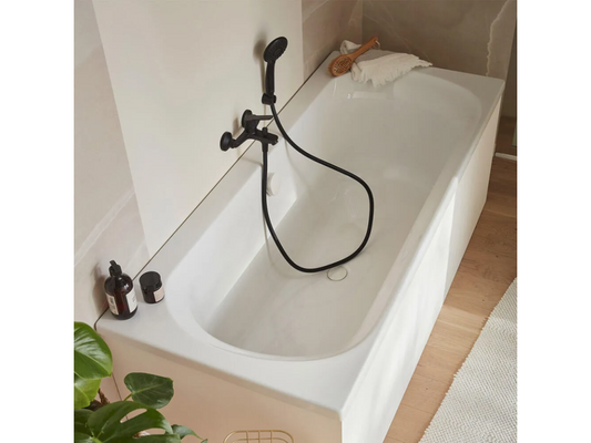 Pack baignoire droite 180x80 Dekonao pack pommeau et mitigeur bain douche noir mat pare bain chromé vidage DWAY95911