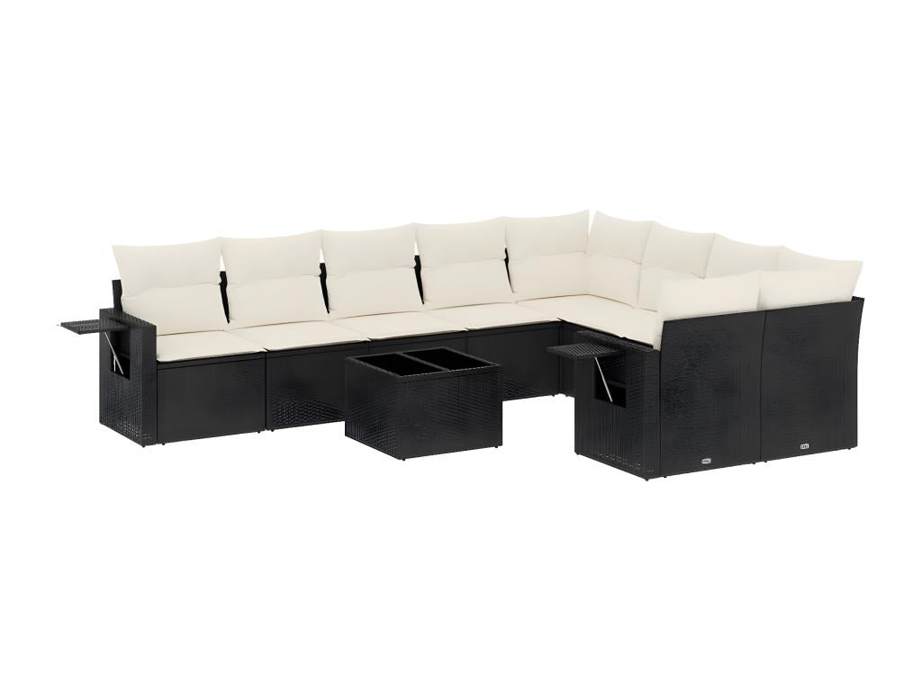 Salon de jardin 10 pcs avec coussins noir résine tressée BVYM02228