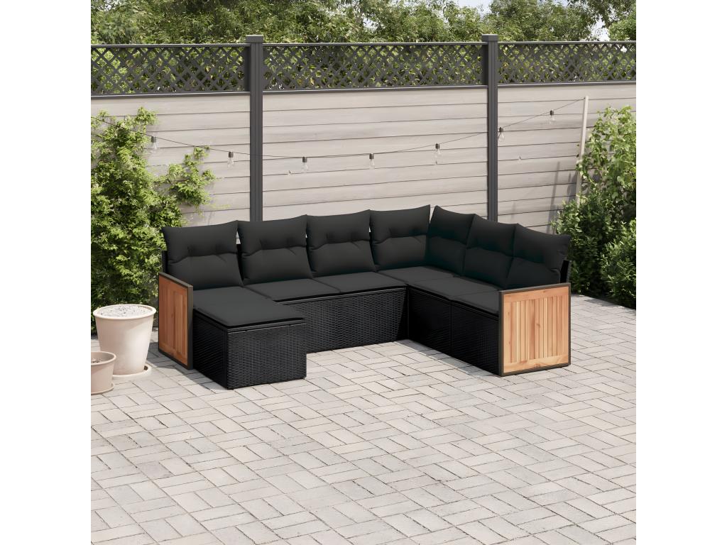 Salon de jardin 7 pcs avec coussins noir résine tressée EXYF30176