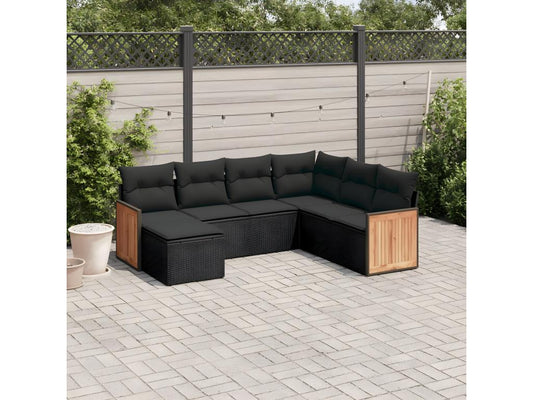 Salon de jardin 7 pcs avec coussins noir résine tressée EXYF30176