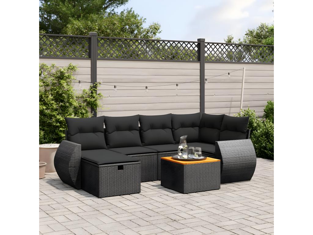 Salon de jardin 7 pcs avec coussins noir résine tressée TFBG32333