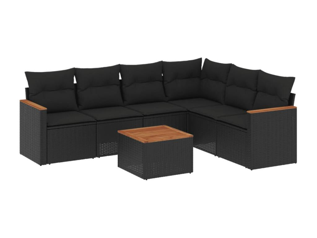 Salon de jardin 7 pcs avec coussins noir résine tressée HWMW46299