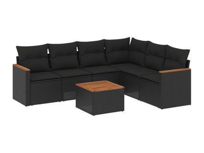 Salon de jardin 7 pcs avec coussins noir résine tressée HWMW46299