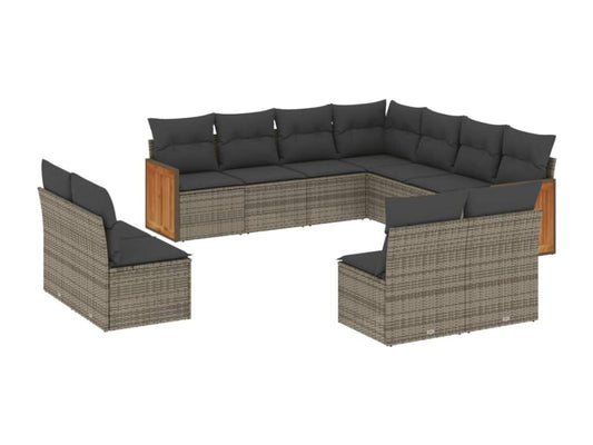 Salon de jardin 11 pièces avec coussins gris résine tressée AHUZ11620