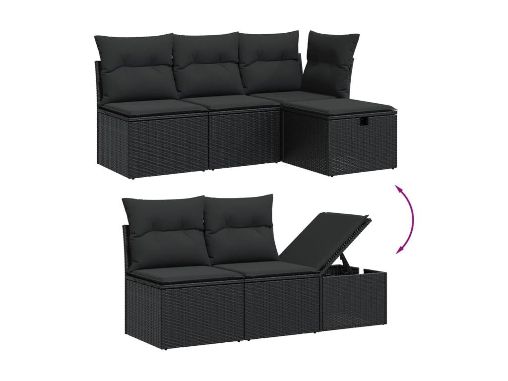 Salon de jardin 7 pcs avec coussins noir résine tressée TFBG32333