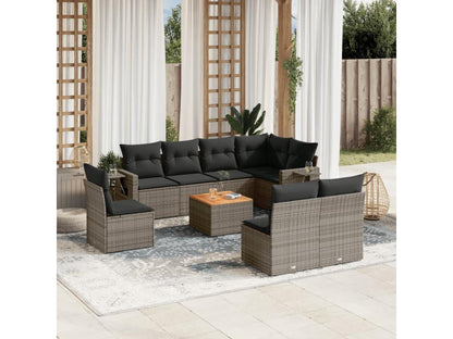 Salon de jardin 9 pcs avec coussins gris résine tressée TTAG84253