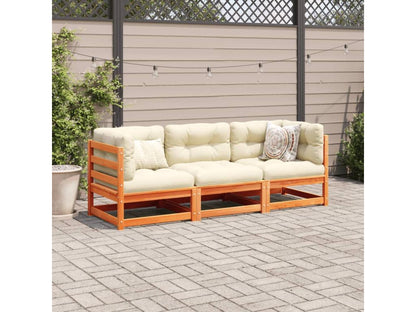 Salon de jardin 3 pcs avec coussins cire marron bois pin massif RWFE07400