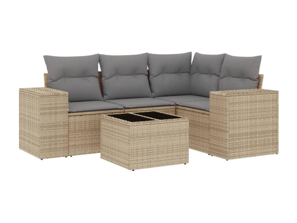 Salon de jardin avec coussins 5 pcs beige résine tressée PMAK09394