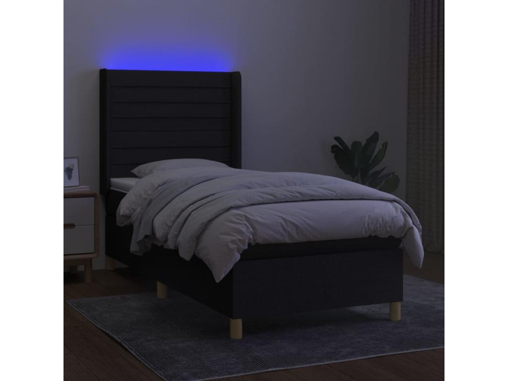 Sommier à Dekonao de lit matelas et LED Noir 90x200 cm Tissu CLED66441