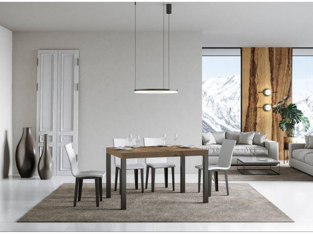 Table à manger rectangulaire bois clair et métal anthracite Dekonao 160cm PDWY86413