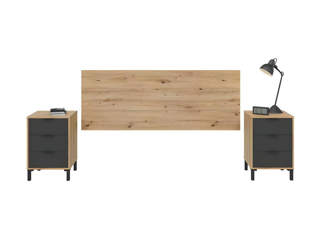 Tête de lit et chevets Chêne/Anthracite - Nobellea RTDM03514