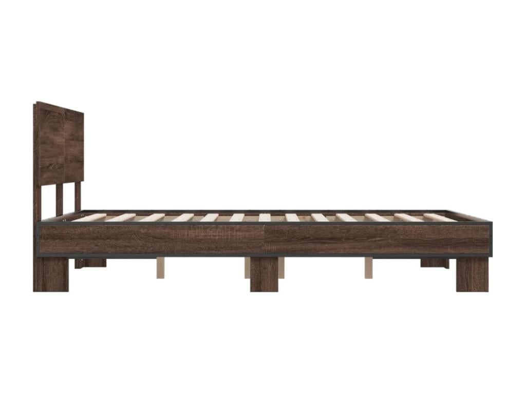 Cadre de lit chêne marron 140x190 cm bois d'ingénierie et métal QESU48564