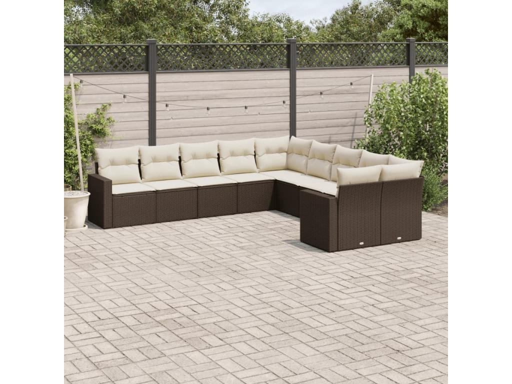 Salon de jardin 10 pcs avec coussins marron résine tressée LSCI86191