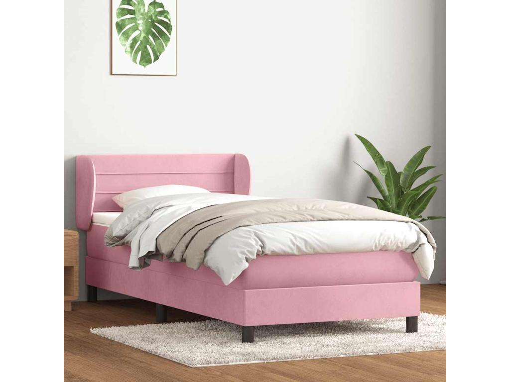 Sommier à Dekonao de lit avec matelas rose 80x220 cm velours JDPS17601