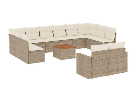 Salon de jardin avec coussins 13 pcs beige résine tressée YZMY57785