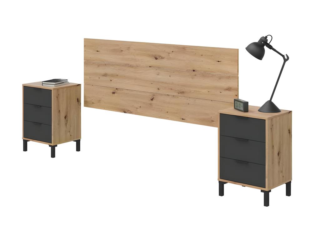 Tête de lit et chevets Chêne/Anthracite - Nobellea RTDM03514