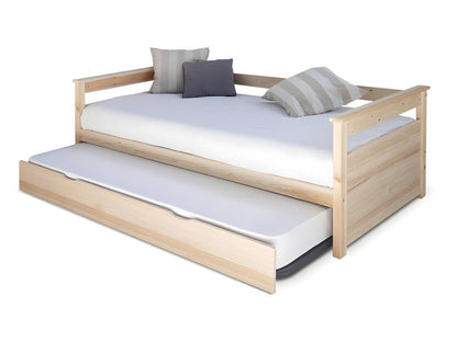Pack lit gigogne avec 2 matelas 90x200 cm bois massif bois naturel Dekonao KPLY42158