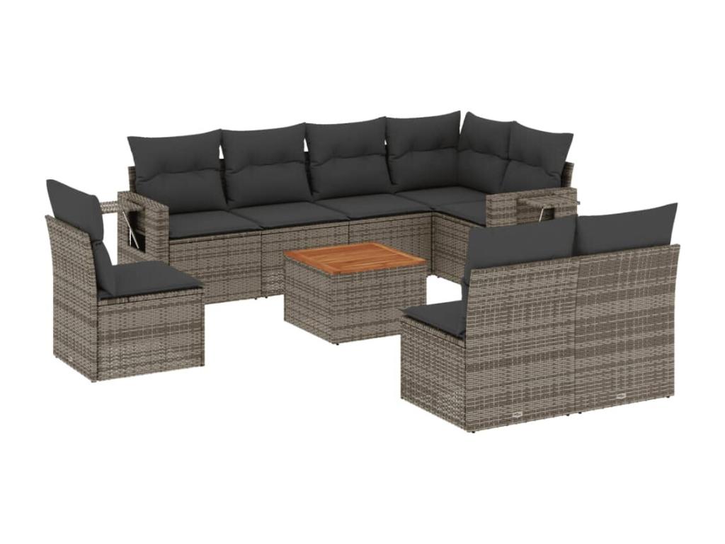 Salon de jardin 9 pcs avec coussins gris résine tressée TTAG84253