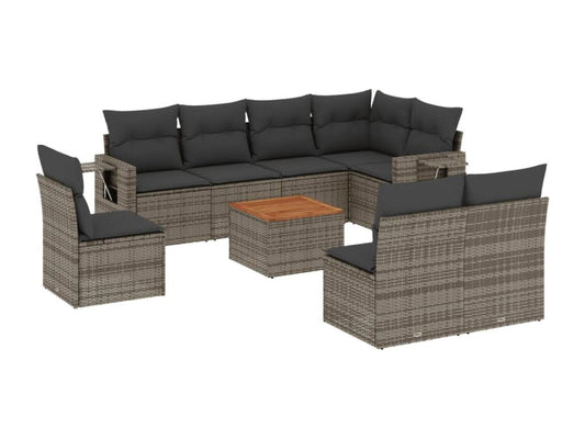 Salon de jardin 9 pcs avec coussins gris résine tressée TTAG84253